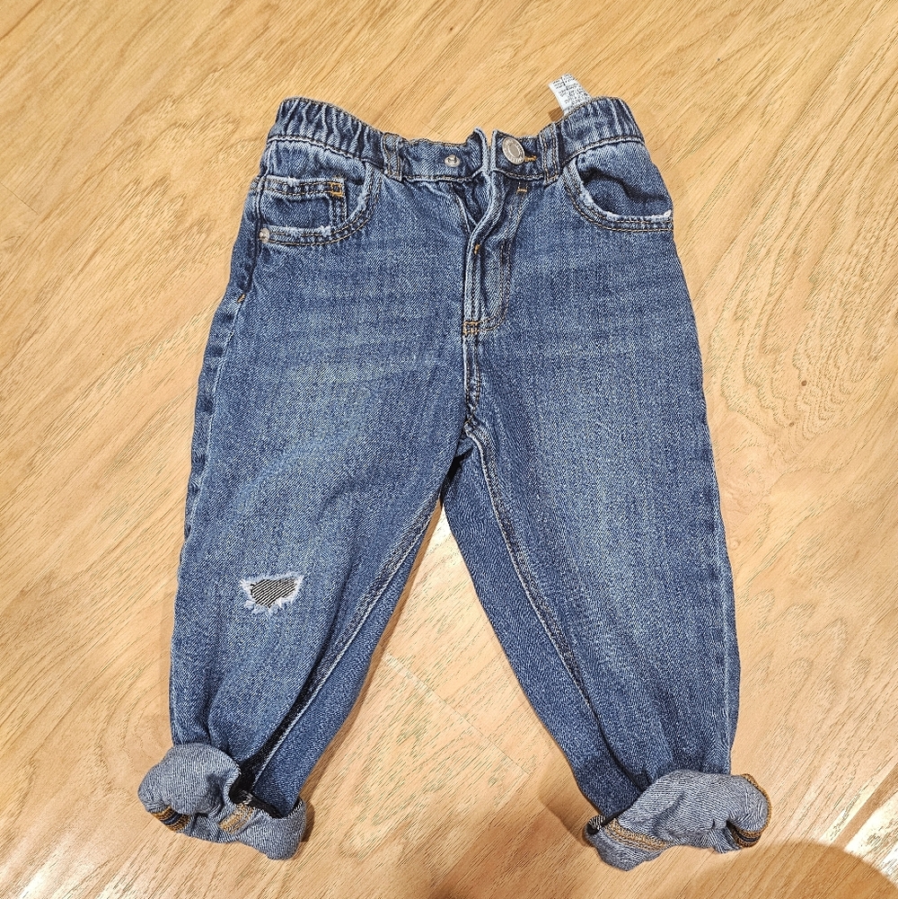 Zara Kids Girls Blue Distressed Denim Jeans Size 2 - 3 Years